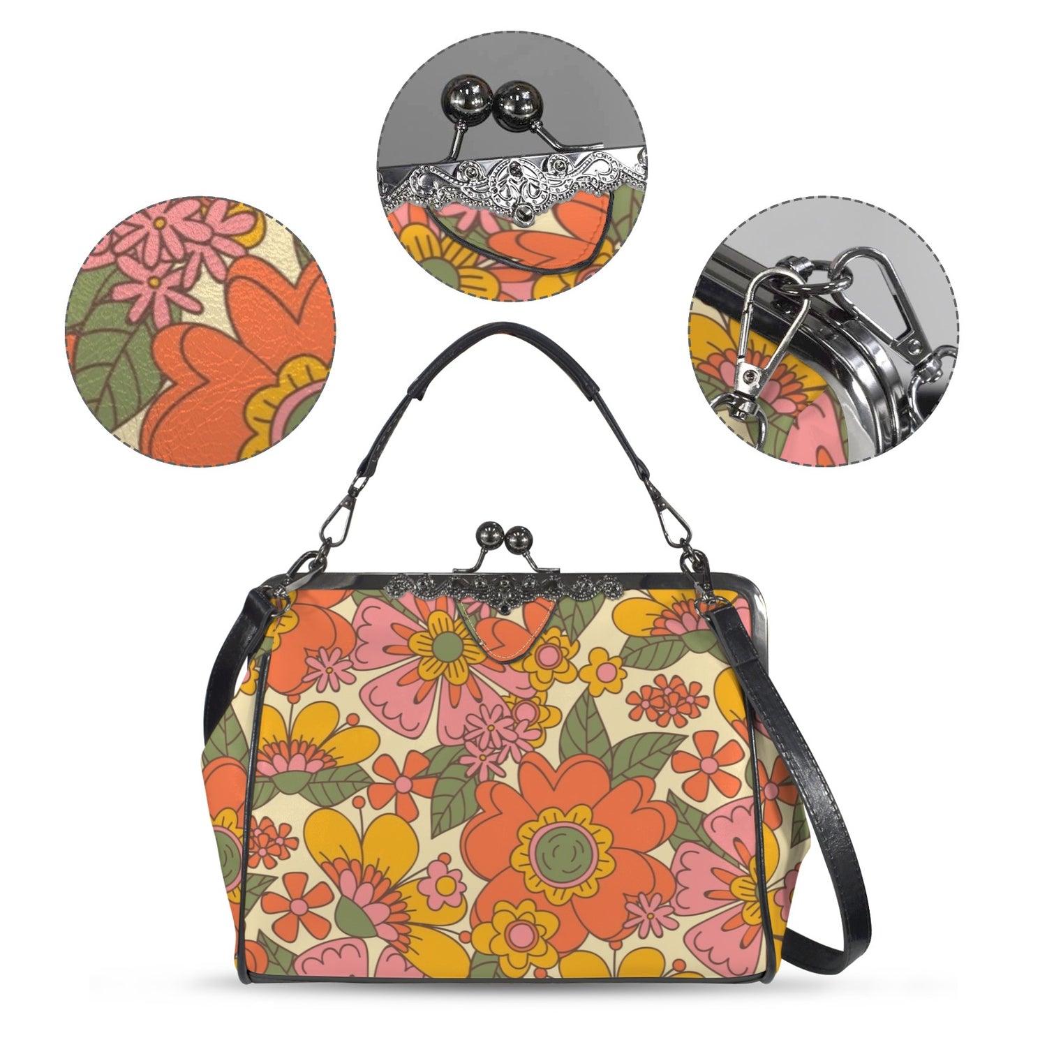 Groovy 60s Floral Kisslock Crossbody Purse - Mid Century Modern Gal
