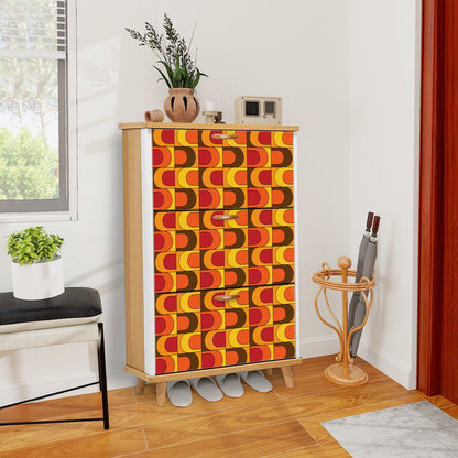 Retro Mid Mod Shoe Storage Cabinet, Orange Yellow, Brown Groovy 70s Design - Mid Century Modern Gal