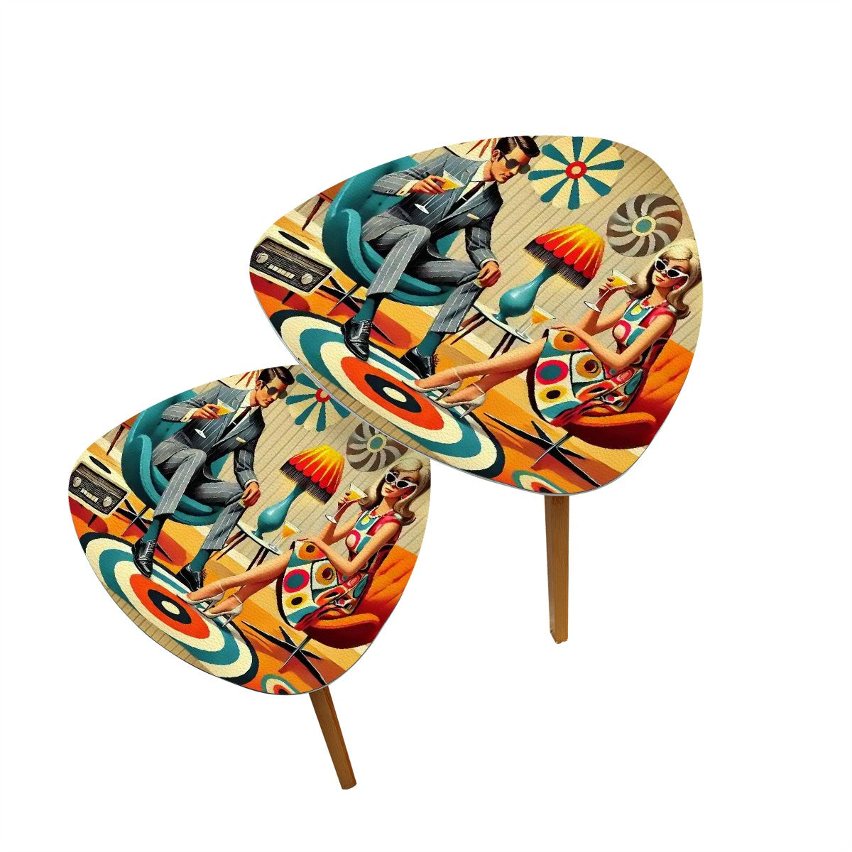 Mid Century Modern Kitschy Mod Couple, MCM Barware Cocktail Nesting Tables - Mid Century Modern Gal