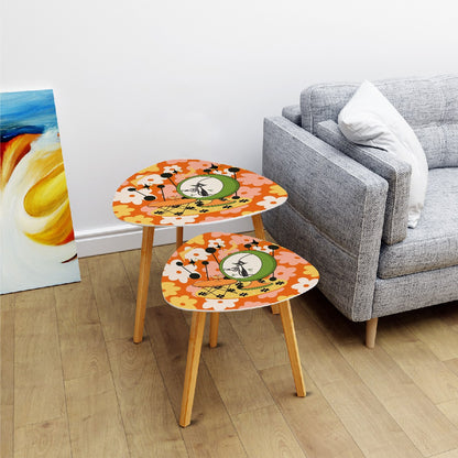 Mid Century Modern Nesting Tables Retro Orange Groovy Flowers Adorned With Atomic Martini Cat Design - Mid Century Modern Gal