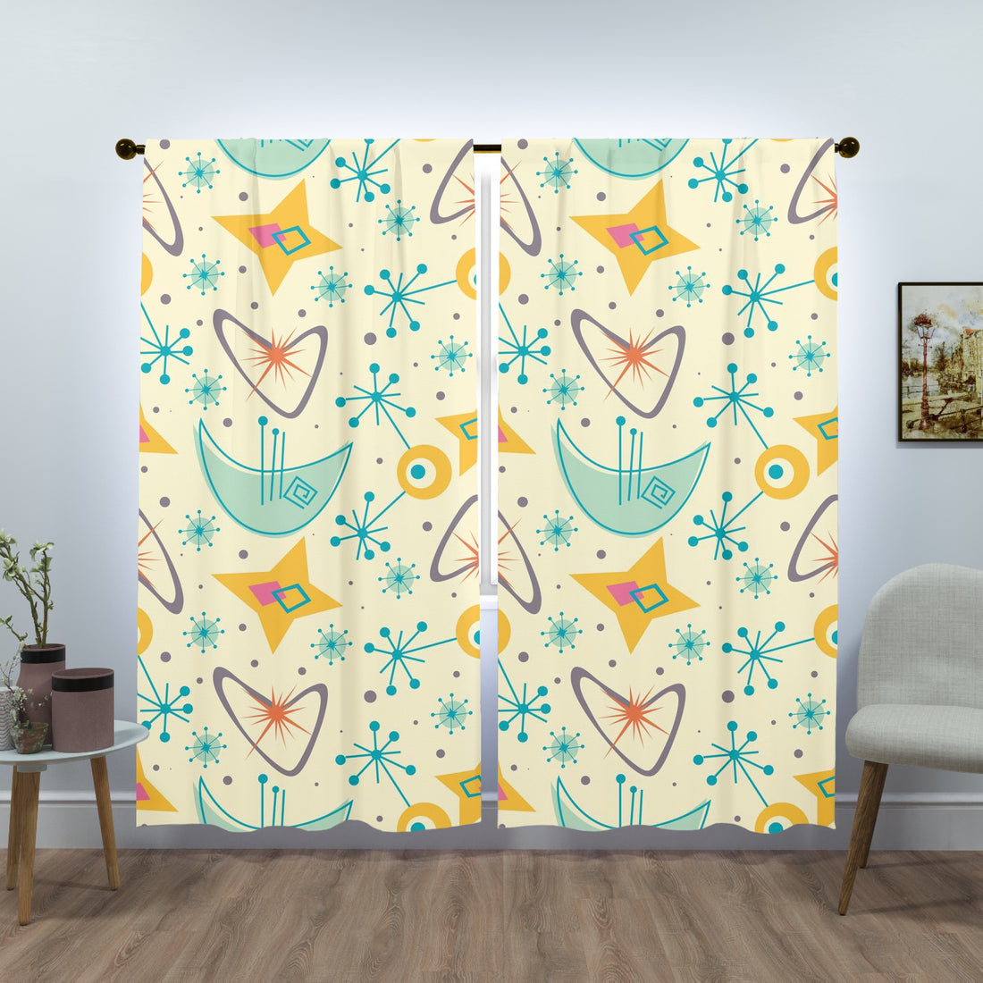 Mid Century Modern Atomic Boomerang, Retro Starburst Window Curtains (two panels) - Mid Century Modern Gal