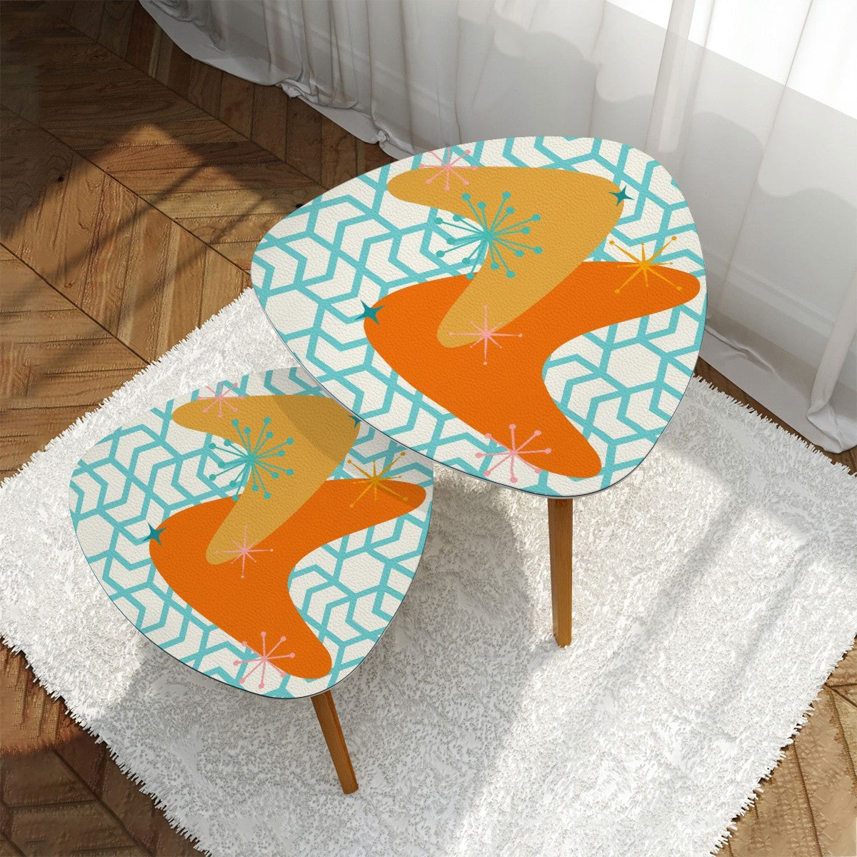 Atomic Boomerang Mid Century Modern Nesting Tables, Orange, Yellow, Teal MCM Furniture - Mid Century Modern Gal
