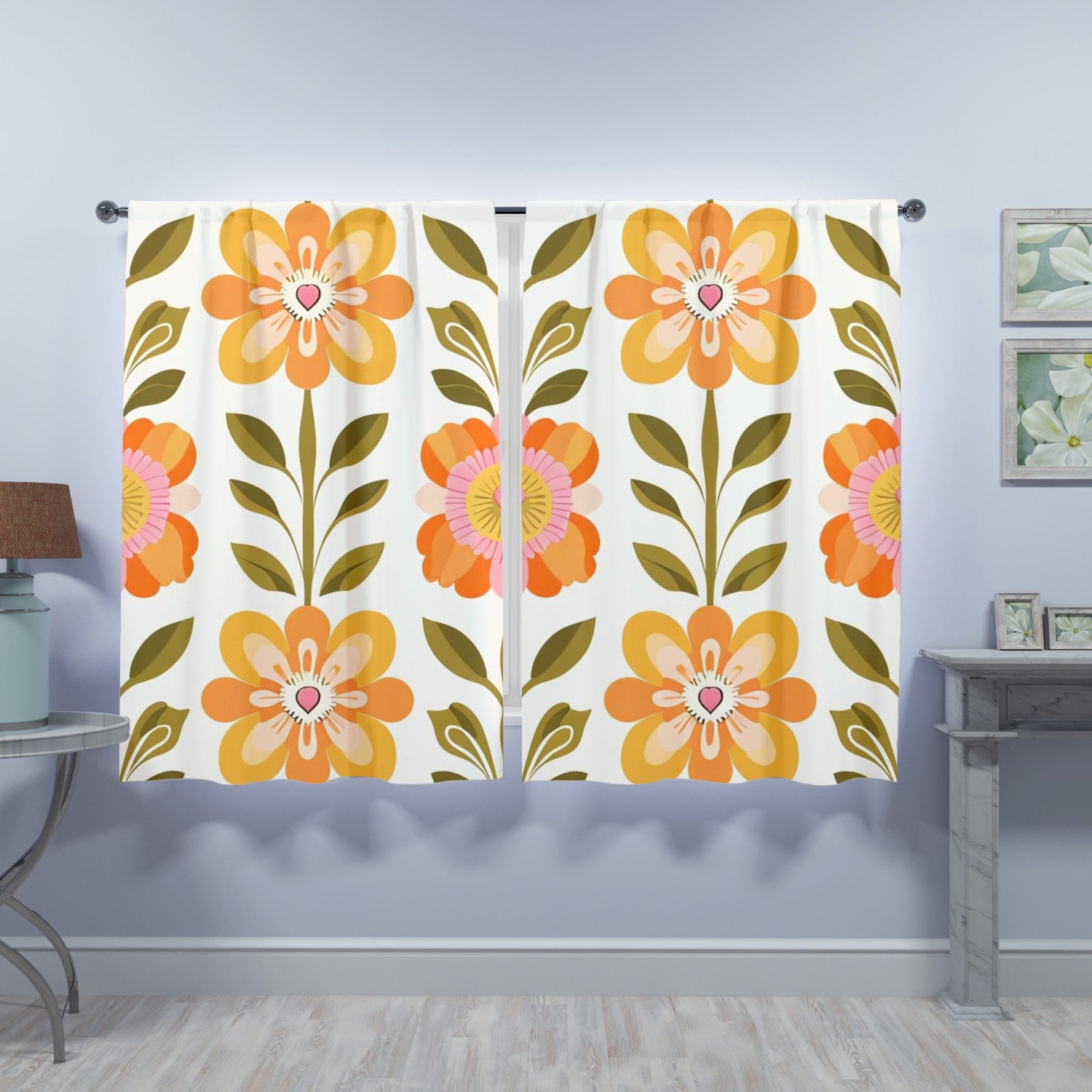 Scandinavian Mid Century Modern Pretty Floral Modern Danish Window Curtains (two panels) - Mid Century Modern Gal