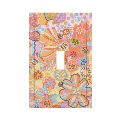 Vintage Floral 70s Designed Retro Pink Yellow Orange Flowers Modern Switch Cover - Mid Century Modern Gal