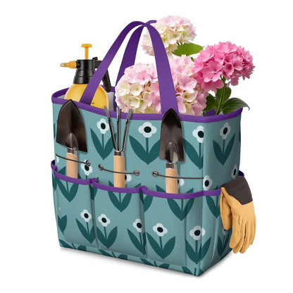 Scandinavian Teal Floral Mid Century Modern Garden Tool Bag - Mid Century Modern Gal