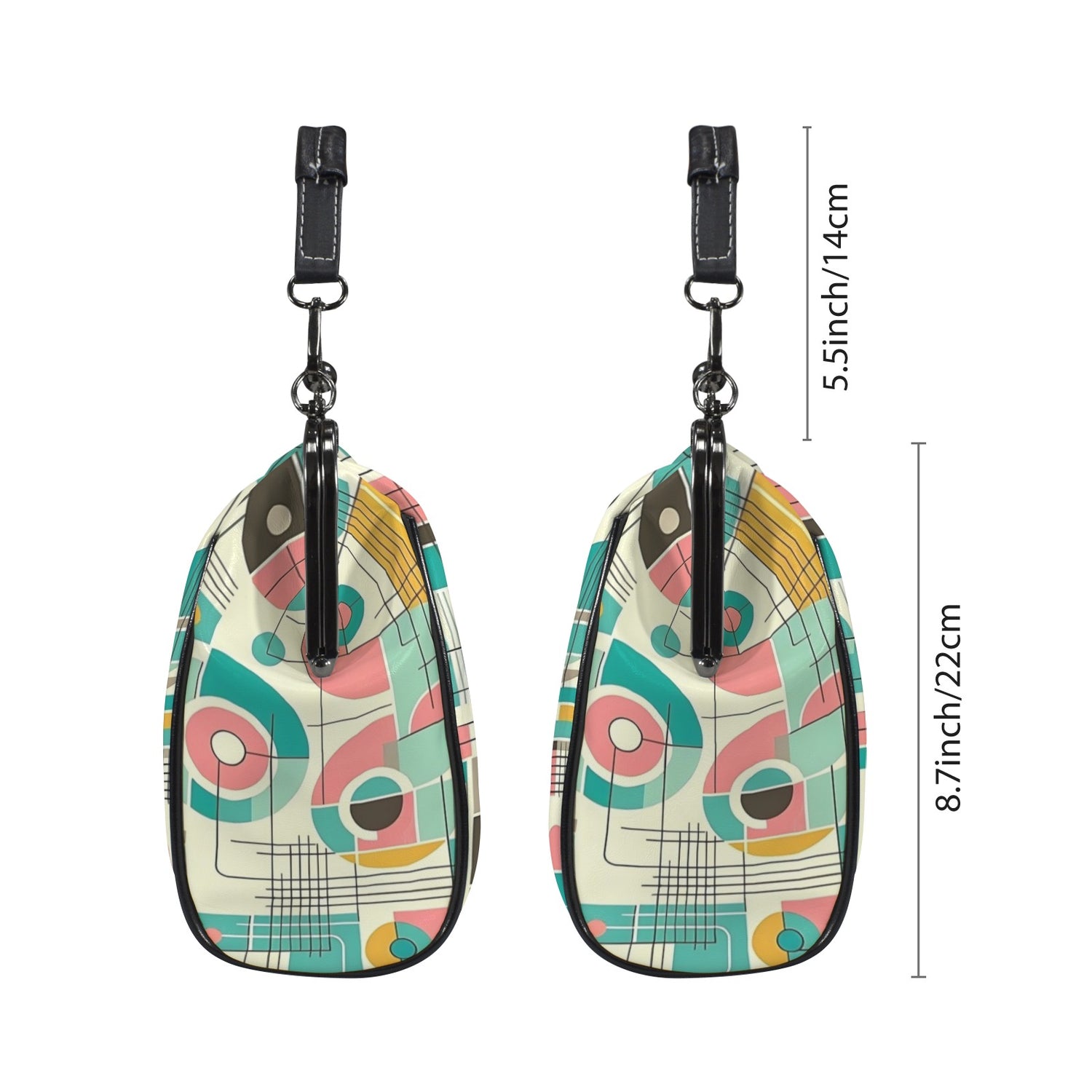 Mid Century Modern Bauhaus Designed Pink, Teal, Yellow Kisslock Crossbody Purse - Mid Century Modern Gal