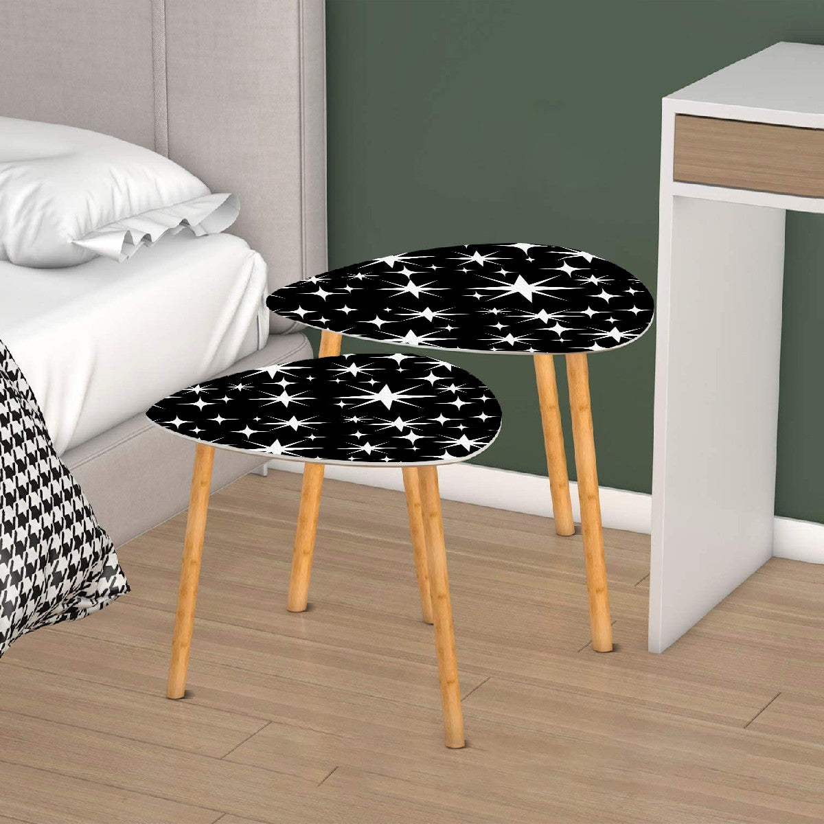 Atomic Starburst Black White Mid Century Modern Nesting Tables - Mid Century Modern Gal