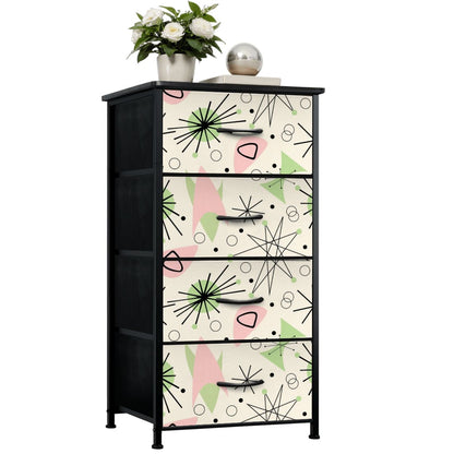 Mid Century Modern Atomic Starburst Vanilla White Pink Green 4-Drawer Dresser - Mid Century Modern Gal