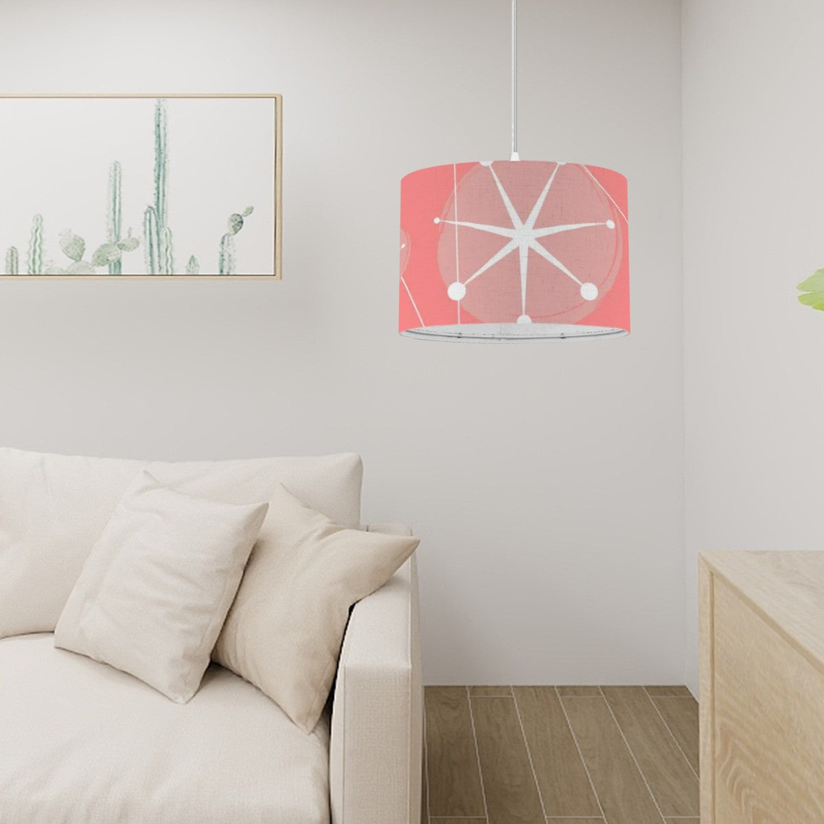 Atomic Pink Starburst Mid Century Modern Drum Chandelier - Mid Century Modern Gal