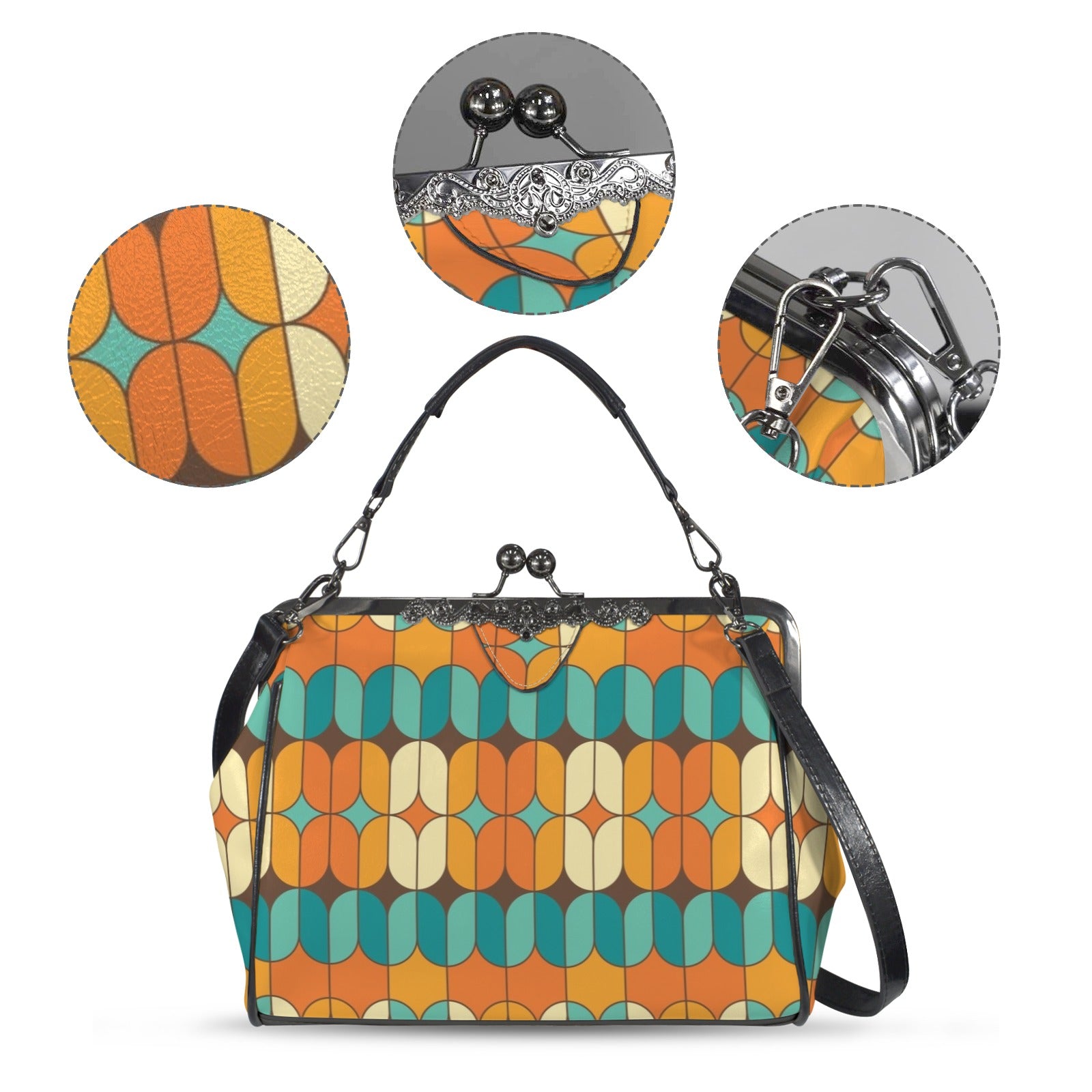Mid Century Modern Orange Teal Kisslock Crossbody Purse - Mid Century Modern Gal