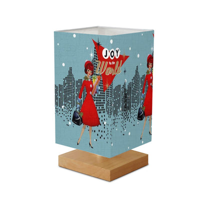 Mid Century Modern Christmas Table Lamp, Kitschy Joy To The World Mod Gal In City Square Table Lamp - Mid Century Modern Gal
