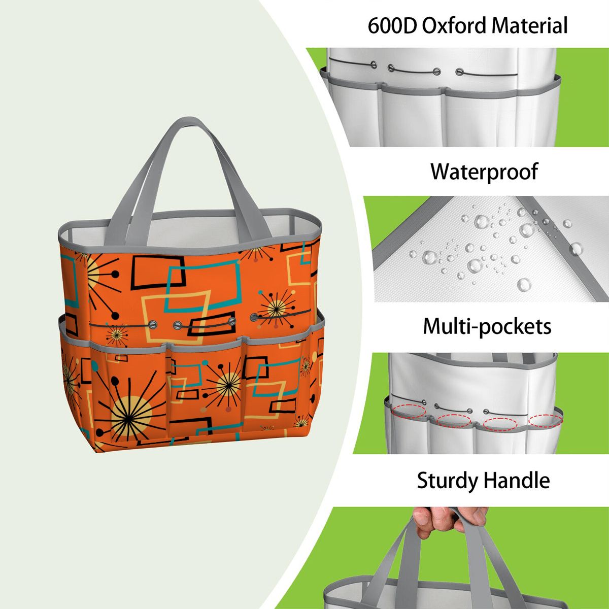 Mid Century Modern Sinatra Orange, Starburst, Geometric Funky Fun Garden Tool Bag - Mid Century Modern Gal