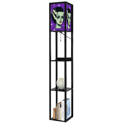 Bride of Frankenstein Retro Mid Mod Horror Buff Purple Halloween Lampshade for Floor Lamp with Shelves - Lampshade Only - Mid Century Modern Gal