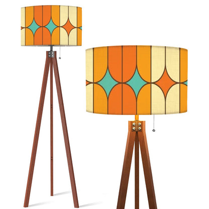 Mid Century Modern Tripod Floor Lamp, Orange, Teal Geometric Mod Designed