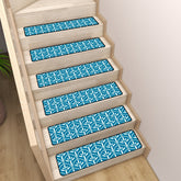 Art Deco Stair Tread Carpets | Blue And White Mid Century Modern Style Non Slip Carpet for Stairs Treads - Mid Century Modern Gal