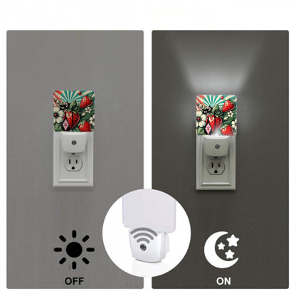 Atomic Cat Retro Strawberry Set Of Two Plug In Night Lights