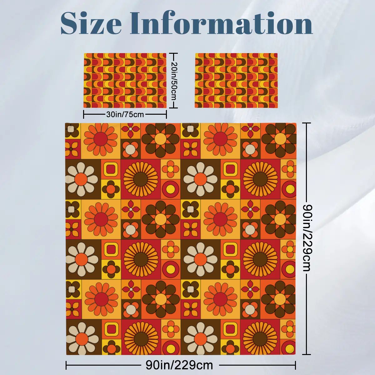 Retro 70s Bedding, Orange Brown Yellow, Hip Mod Daisy Flower Power Queen Duvet Cover Set - Mid Century Modern Gal