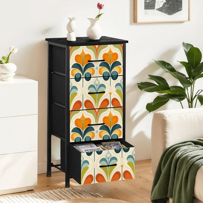 Mid Century Modern Groovy Retro Floral, Orange Green, Blue 4-Drawer Dresser - Mid Century Modern Gal