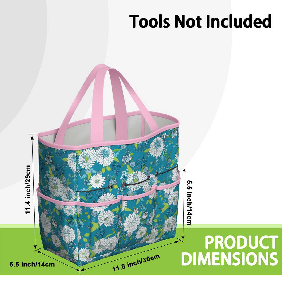 Chinoiserie Floral Teal Green White Elegant Garden Tool Bag