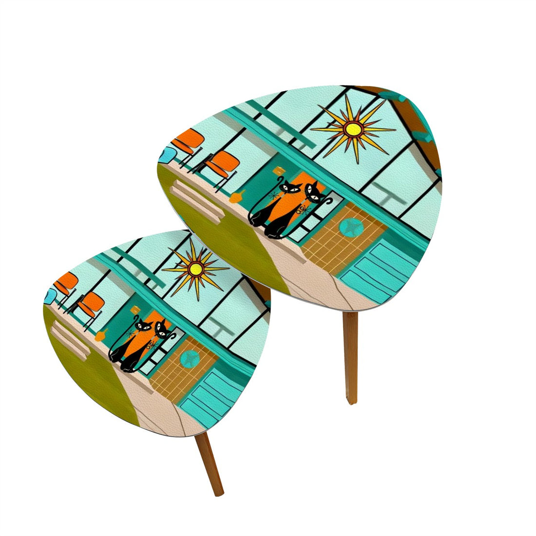 Mid Century Modern Home, Atomic Cat Designed, Retro Mod Nesting Tables