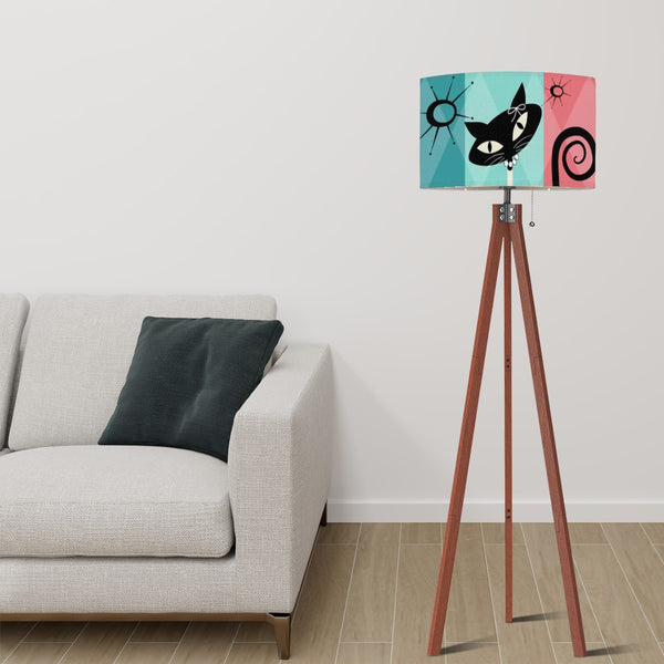 Atomic Cat Kitschy Mod MCM Tripod Floor Lamp, Pink, Aqua Teal
