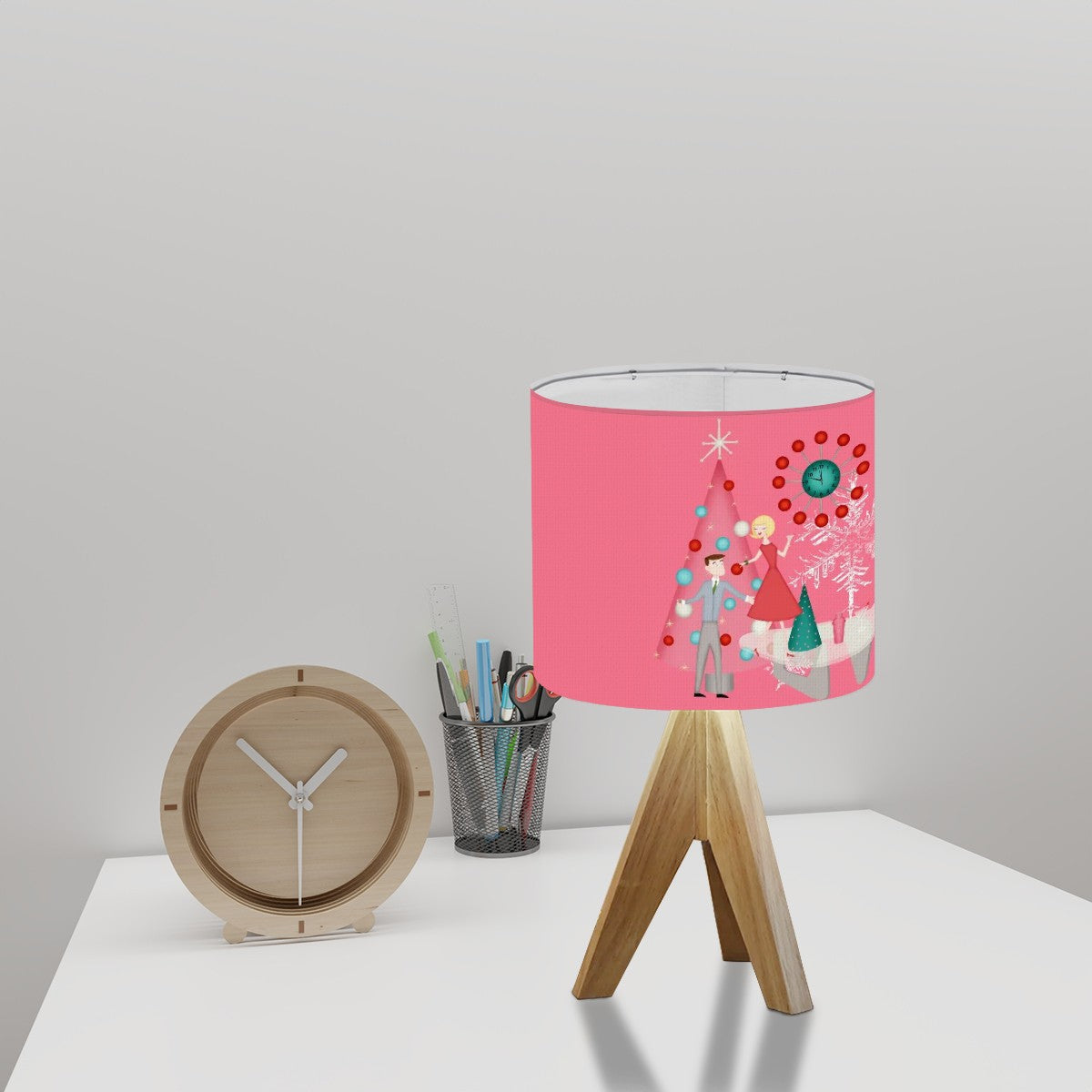 50s Holiday Kitsch Atomic Pink Mid Century Modern Christmas Tripod Table Lamp - Mid Century Modern Gal