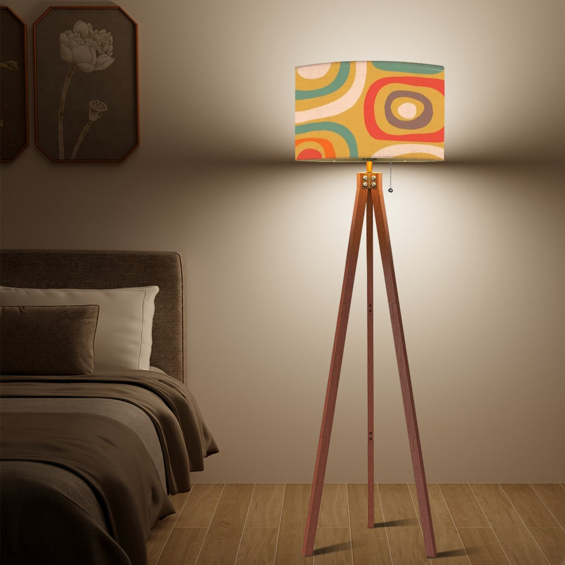 Mid Century Modern Geometric Green, Teal, Orange Mod Tripod Floor Lamp - Mid Century Modern Gal