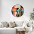 Mid Century Modern Atomic Cat Round Framed Canvas Wall Art - Mid Century Modern Gal