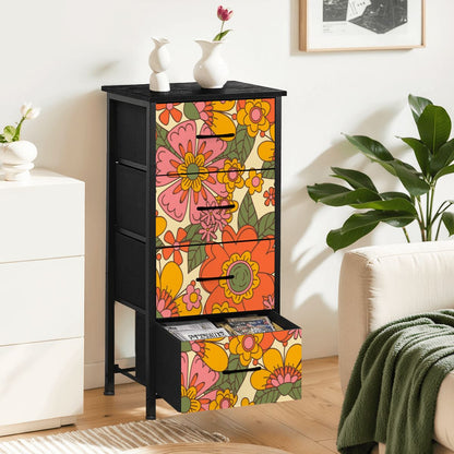 70s Retro Revival Flower Power Groovy Floral Mid Mod 4-Drawer Dresser - Mid Century Modern Gal