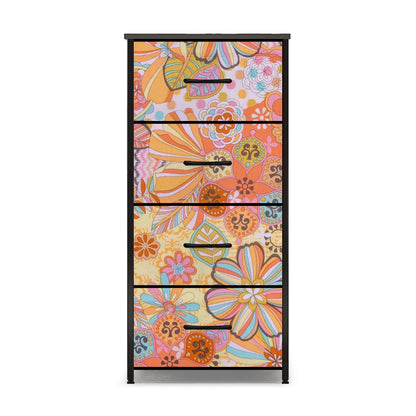 Vintage 70s Floral Pink Yellow Blue, Groovy Mid Mod Flower Power 4-Drawer Dresser - Mid Century Modern Gal