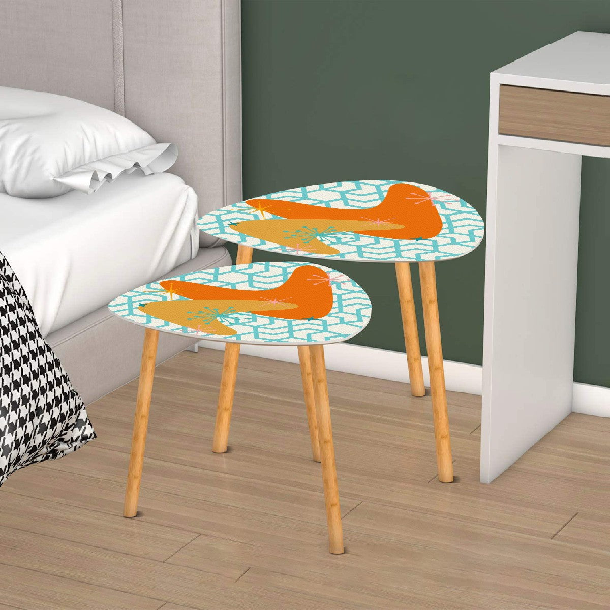 Atomic Boomerang Mid Century Modern Nesting Tables, Orange, Yellow, Teal MCM Furniture - Mid Century Modern Gal