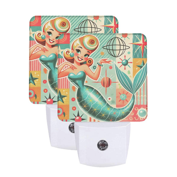 50s Mermaid Mid Century Modern Kitschy Mod LED Night Light Set of 2