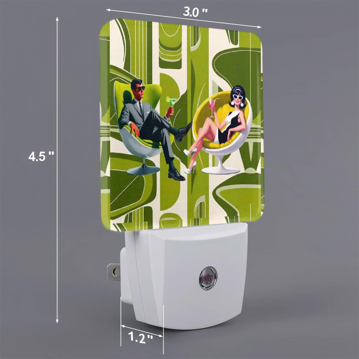 Mid Mod 60s Retro Couple Martini Lover, Retro Barware Hip LED Night Light Set of 2 - Mid Century Modern Gal