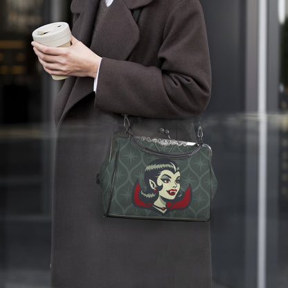 Vampire Dracula Girl Halloween Goth Horror Buff MCM Green Crossbody Purse - Mid Century Modern Gal