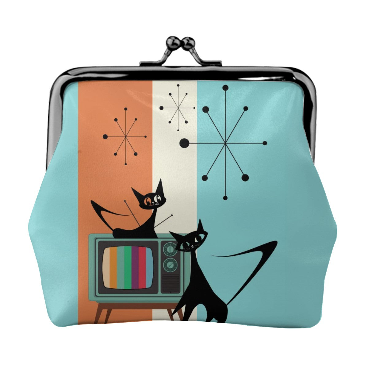 Atomic Cat Aqua Blue Orange Starburst Retro Mod Women&