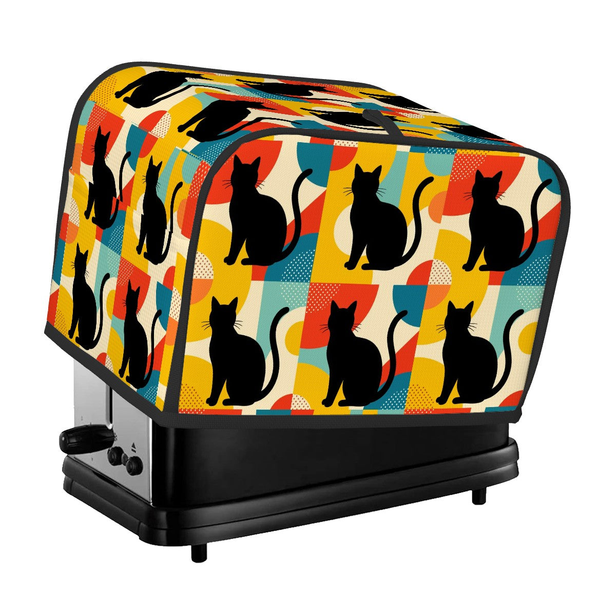 Pop Art Black Atomic Cats, Red Blue Yellow 2 Slice Toaster Cover - Mid Century Modern Gal