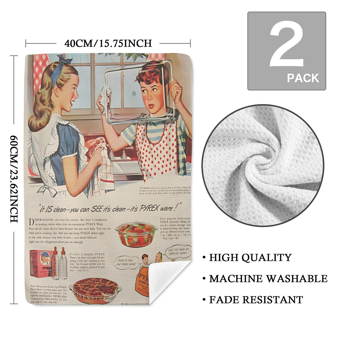 Vintage Pyrex Kitchen Dish Towels, Retro Pyrex Ad - Mid Century Modern Gal