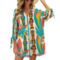 Retro Tiki Summer Mod Vibes, Coverup Blouse Women's Cardigan Shirt Three-Quarter Sleeve