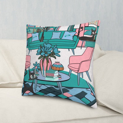 Mid Century Modern Atomic Cats, Kitschy Mod Livingroom Pillow Covers - Mid Century Modern Gal