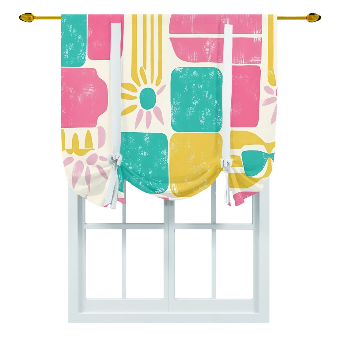 Palm Springs California Sunny Pink, Teal, Retro Tie Up curtain - Mid Century Modern Gal