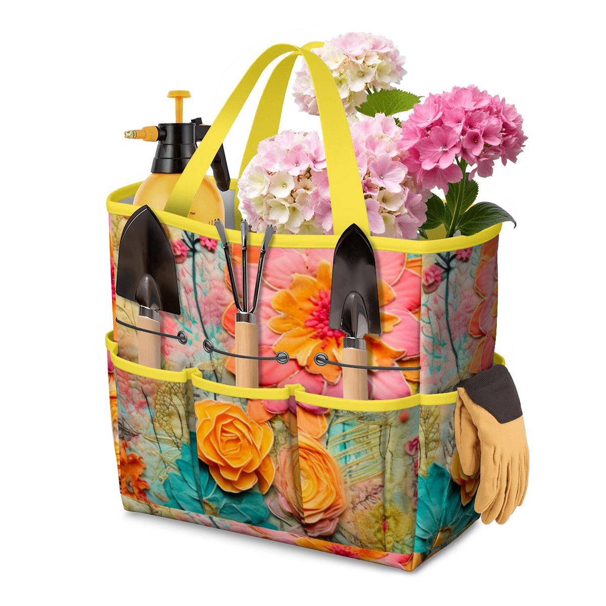 Bohemian Retro Flower, Faux Pressed Floral Mod Garden Tool Bag - Mid Century Modern Gal