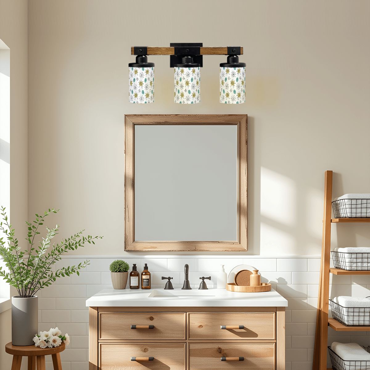 Franciscan Starburst Mid Mod White Teal Yellow MCM Vanity Light Fixture - Mid Century Modern Gal