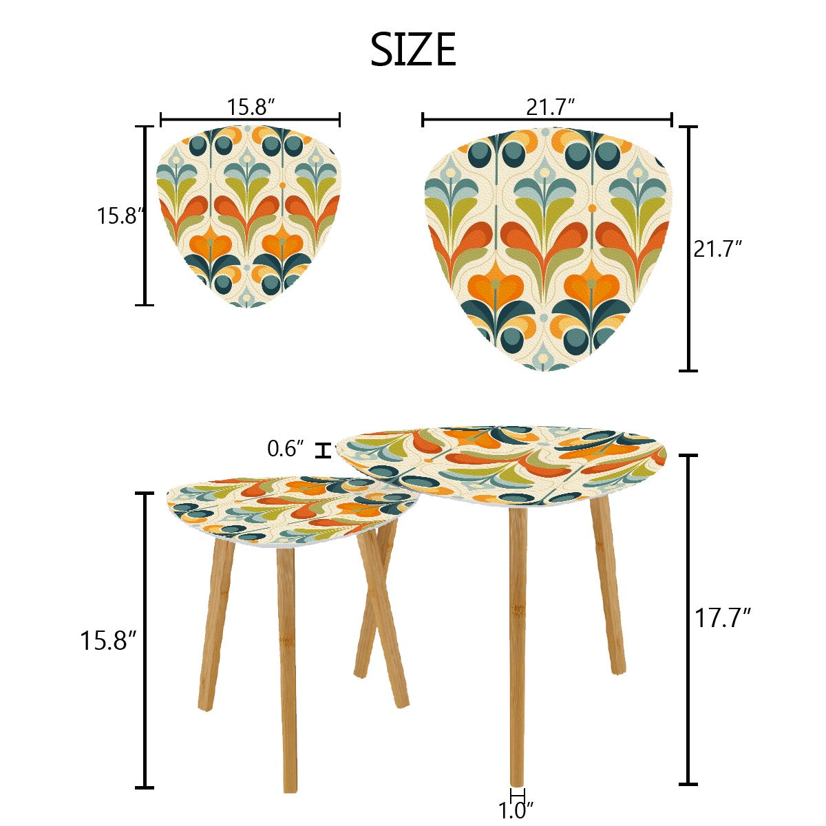 Mid Century Modern Groovy Retro Floral, Orange Green, Blue Nesting Tables - Mid Century Modern Gal