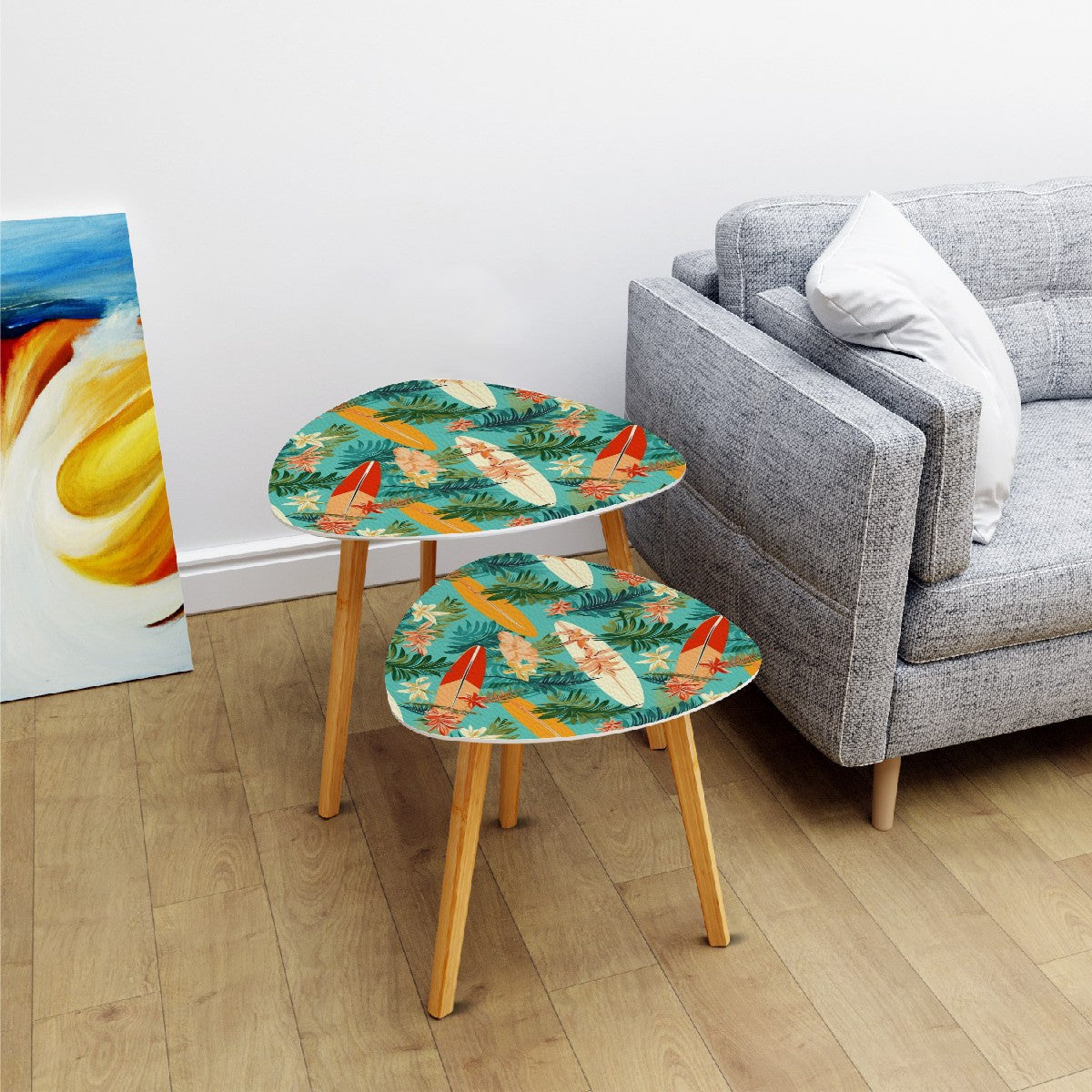 Mid Century Modern Retro Polynesian Surf Board Nesting Tables - Mid Century Modern Gal