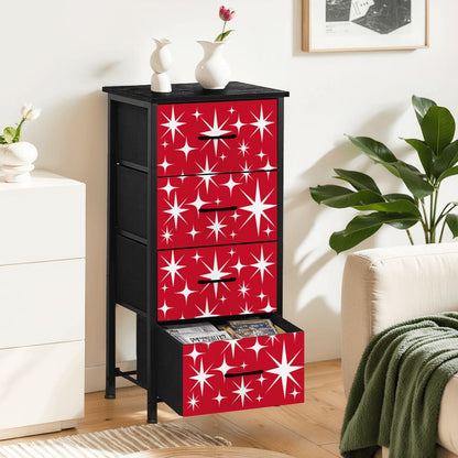 Atomic Starburst Red White Mid Century Modern 4-Drawer Dresser - Mid Century Modern Gal