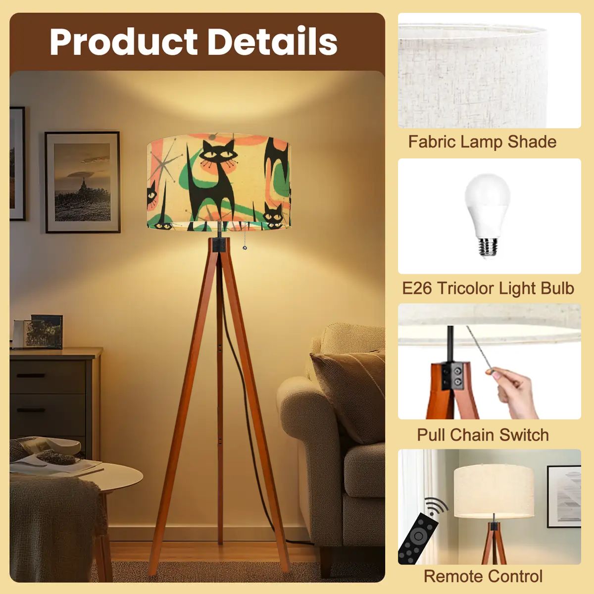 Atomic Kitschy Cat Mid Century Modern Tripod Lamp - Mid Century Modern Gal