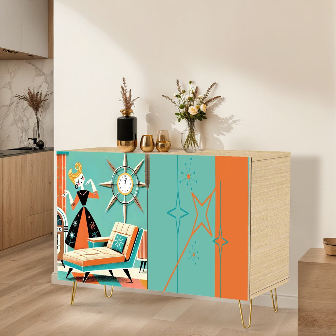 Mid Mod Retro Gal, Dance Like No One is Watching Kitschy Mod Sideboard Credenza Storage Cabinet - Mid Century Modern Gal