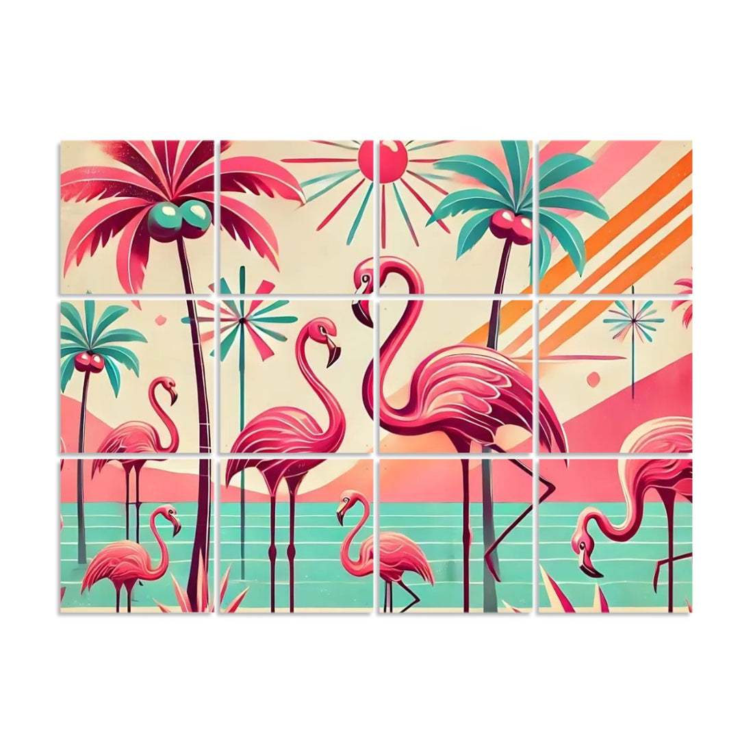 Palm Springs Cali Kitschy 50s Flamingo Mid Century Modern Hanging Room Divider One Side Print