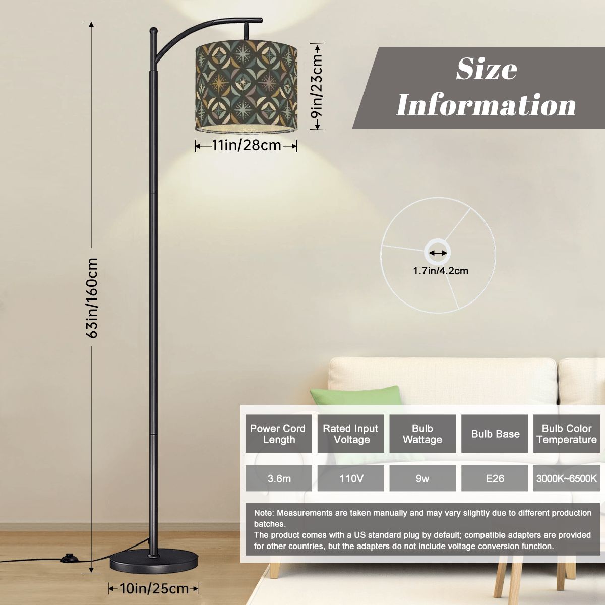 Mid Century Modern Elegant Gray Geometric Starburst Arc Floor Lamp