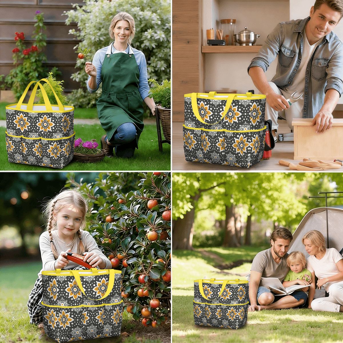 Floral Bohemian Retro Gray Yellow Modern Garden Tool Bag